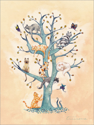 Poster Arbre de vie avec des chats