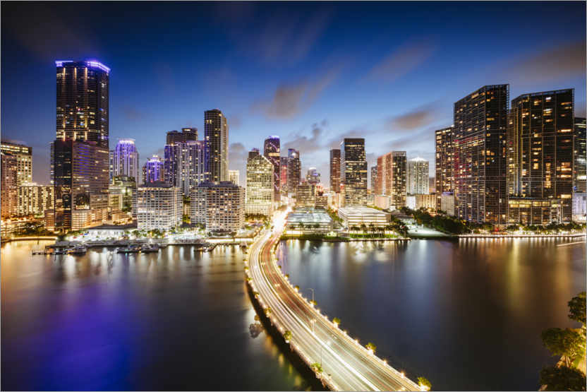 Poster Downtown Miami la nuit