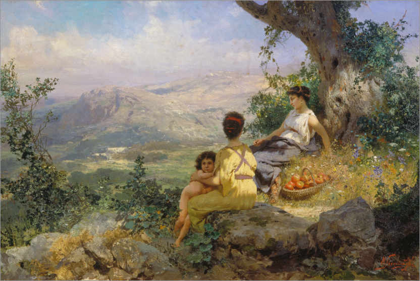 Poster Pause dans la récolte des pommes dans un paysage du sud