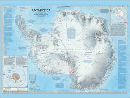 Tableau en PVC  Carte de l'Antarctique (anglais)