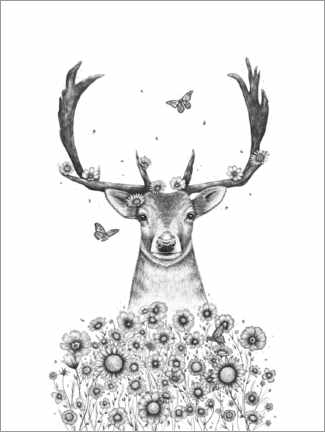 Poster Cerf avec des fleurs