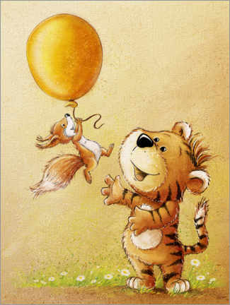 Poster  Petit tigre avec un écureuil - Stefan Lohr
