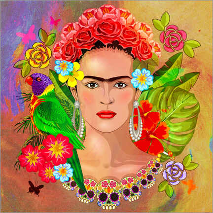 Poster  Frida Kahlo, collage de fleurs - Mark Ashkenazi