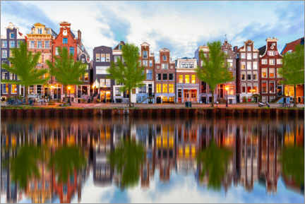 Poster Belles maisons au bord du canal à Amsterdam