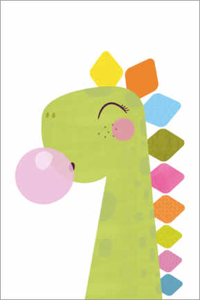 Poster Dinosaure coloré avec un chewing-gum