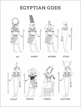 Poster à colorier  Dieux égyptiens (anglais)