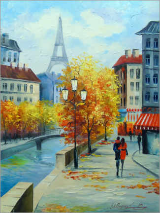 Tableau en plexi-alu  L'automne dans les rues de Paris - Olha Darchuk