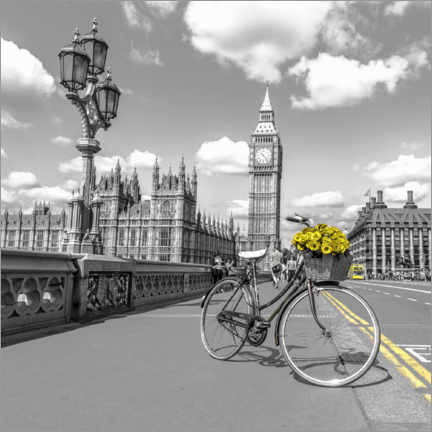 Tableau en bois  Panier de fleurs jaunes à Londres - Assaf Frank