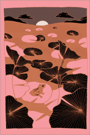 Poster  Solitude - Grenouille de bassin lotus rose et bronze - Chromakane