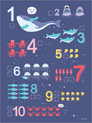 Tableau en verre acrylique  Counting numbers with marine animals - Heyduda