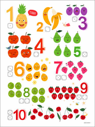 Poster  Apprendre les nombres avec des fruits effrontés - Heyduda