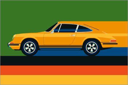 Poster Orange vintage sports car side