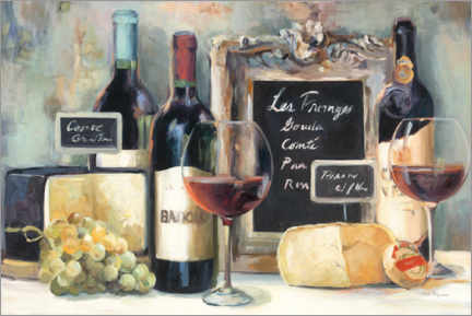 Tableau en bois  Mediterranean wine and cheese - Marilyn Hageman