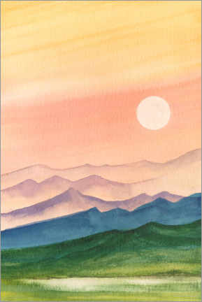 Tableau en verre acrylique  Sunset over the hills - Asha Sudhaker Shenoy