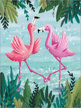 Tableau en verre acrylique  twin flamingos - Natalie Merheb
