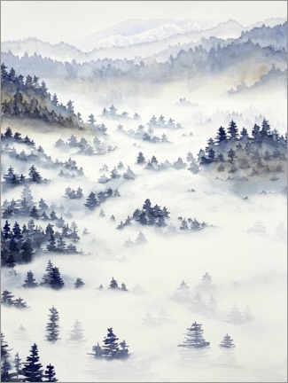Tableau en PVC  Coniferous forest in mist during a cold winter morning - Natalie Bruns