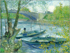 Tableau en bois  Pêcheur et bateau au Pont de Clichy - Vincent van Gogh