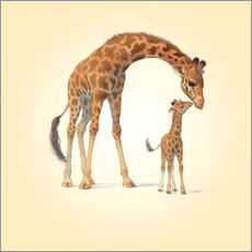 Tableau en plexi-alu  Girafe et son petit - John Butler
