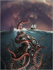 Tableau en plexi-alu  Une représentation fantastique du légendaire Kraken - Jerry LoFaro