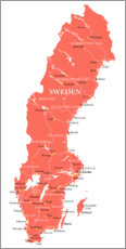 Tableau sur toile  Carte de Suède, corail