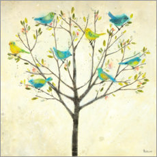Poster Arbre de printemps avec des oiseaux