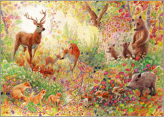 Tableau sur toile  Forêt d'automne enchantée avec des animaux - Heather Kilgour