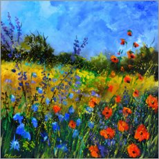 Poster  Blue sky over a wildflower field - Pol Ledent