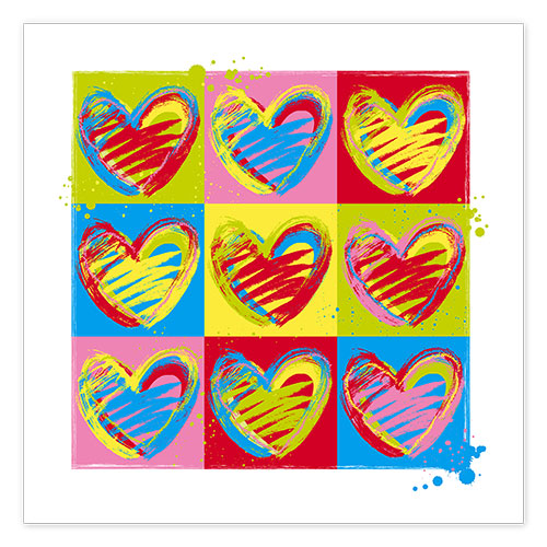 Poster Neuf cœurs colorés