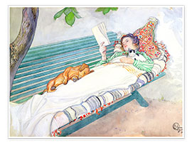 Poster  Femme allongée sur un banc - Carl Larsson