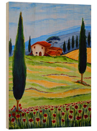 Tableau en bois  Flowering Poppies of Tuscany 4 - Christine Huwer