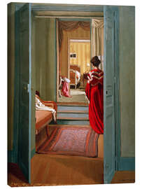 Tableau sur toile  Intérieur avec femme en rouge - Félix Édouard Vallotton