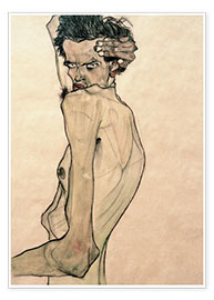 Poster  Autoportrait avec bras sur la tête - Egon Schiele