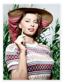 Poster  Sophia Loren avec un chapeau de paille