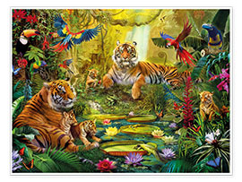 Poster  Tiger Family in the Jungle - Jan Patrik Krasny