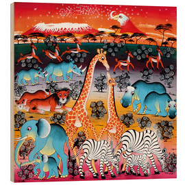 Tableau en bois  Animals under the stars - Mzuguno
