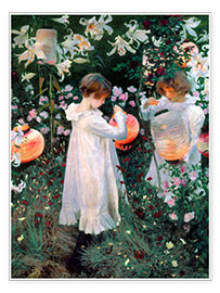 Poster  Œillet, lys, rose - John Singer Sargent