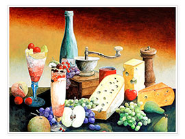 Poster  Stil life with coffee grinder, fruits and cheese - Gerhard Kraus