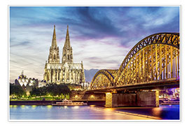 Poster  Cathédrale de Cologne illuminée avec le Rhin