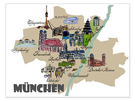 Poster Carte touristique de Munich (allemand)