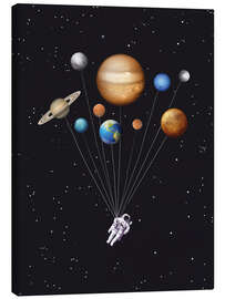 Tableau sur toile  Système solaire en ballons et voyageur de l'espace - Golden Planet Prints