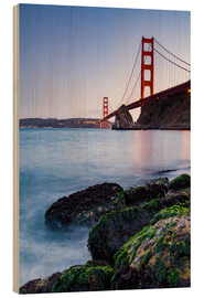 Tableau en bois  Rochers couverts de mousse et pont du Golden Gate
