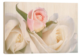 Tableau en bois  Roses sur un fond blanc
