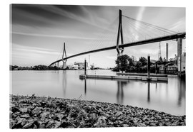 Tableau en verre acrylique  Pont de Köhlbrand à Hambourg (noir et blanc) - Kristian Goretzki