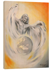 Tableau en bois  Ange gardien paix mondiale - Marita Zacharias