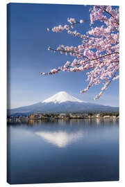 Tableau sur toile  Mont Fuji et lac Kawaguchiko avec un cerisier en fleur - Jan Christopher Becke