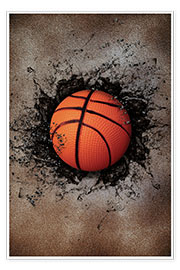 Poster  Mur de pierre et basketball