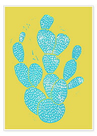 Poster  Linogravure Cactus - Désert bleu - Bianca Green