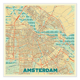Poster  Amsterdam Map Retro - Hubert Roguski