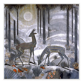 Poster  Deux cerfs dans les bois - Jean Dunand