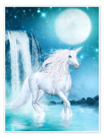 Poster  Licorne - Lune et cascade - Dolphins DreamDesign
